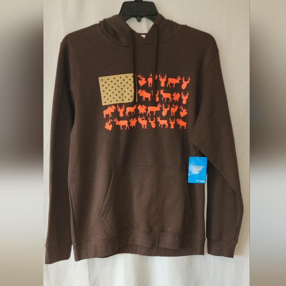 New With Tag Men's  Columbia PHG Game Flag II Hoodie Brown Hunting Size Large
